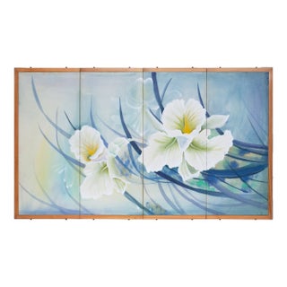 Vintage Chinese Painted Silk Screen "Orchids", Circa 1960s For Sale