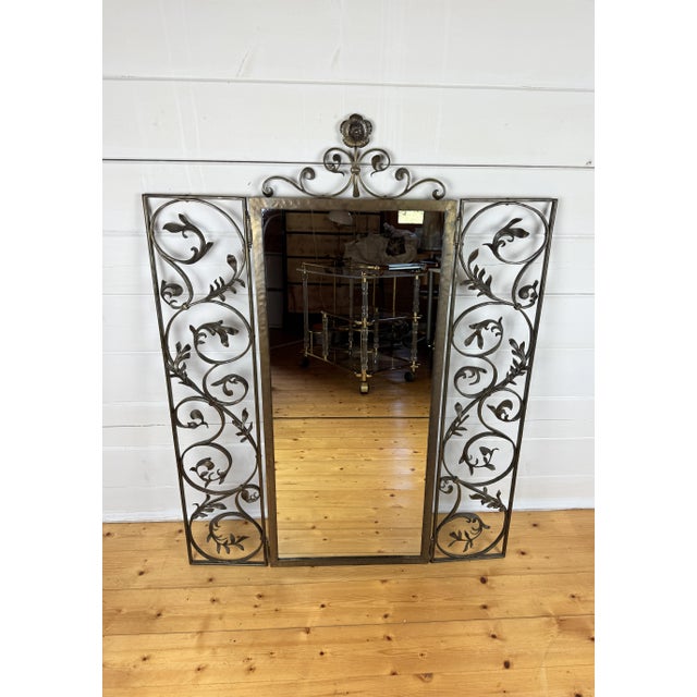Metal Antique Brass Wall Mirror with Ornate Hinged Doors, 1950s For Sale - Image 7 of 11