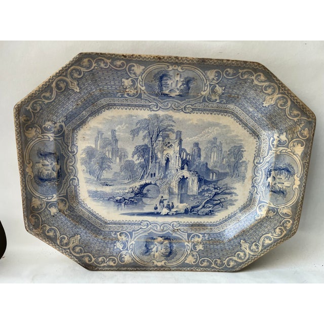 English Antique Staffordshire Transferware Ironstone Platter, “Abbey” Pattern, Circa 1850s For Sale - Image 3 of 13