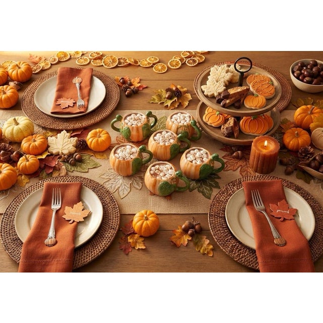 Set of 7 Hand-Painted Ceramic Pumpkin Mugs / Cups for Fall Tableware Thanksgiving or Halloween - See Pictures for Inspiration! For Sale - Image 4 of 8