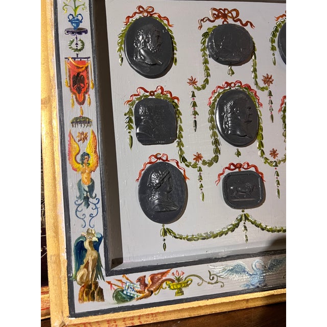 Wood Renaissance Revival Grotesche Painted Frame With Neoclassical Grand Tour Intaglios For Sale - Image 7 of 16