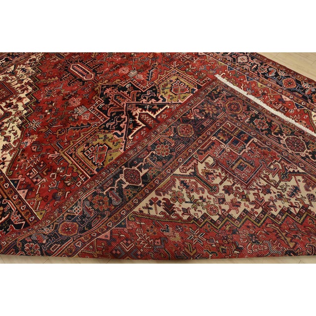 Heriz Rug 8’2” X 11’9” Red Wool Vintage Tribal Hand-Knotted Oriental Carpet For Sale - Image 14 of 15