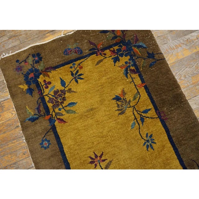 1920s Gold Floral Vase Floral Antique Chinese Art Deco Rug 3' X 5' 10'' Knottted Wool Carpet For Sale - Image 10 of 12