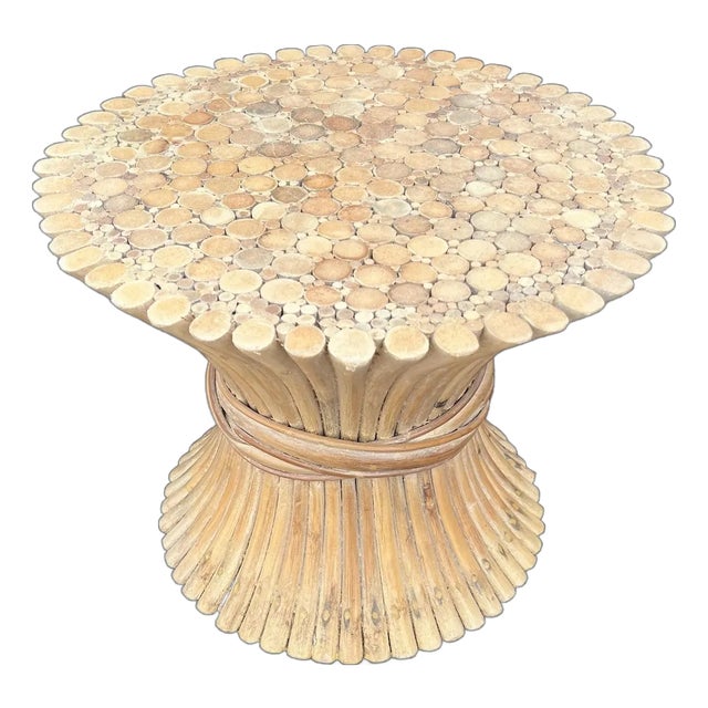 1980s Sheaf of Wheat Faux Bamboo Pedestal/ Side Table/ Coffee Table For Sale