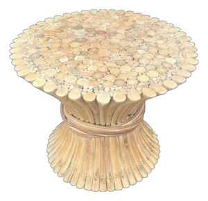 1980s Sheaf of Wheat Faux Bamboo Pedestal/ Side Table/ Coffee Table