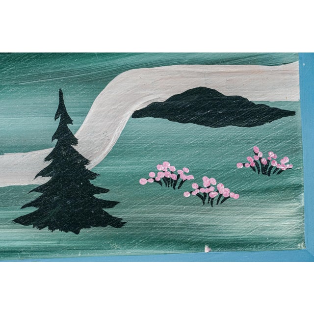 Vintage Folk Art Oil Painting Wood Board New England Coast Scene Country Home Decor For Sale - Image 9 of 17