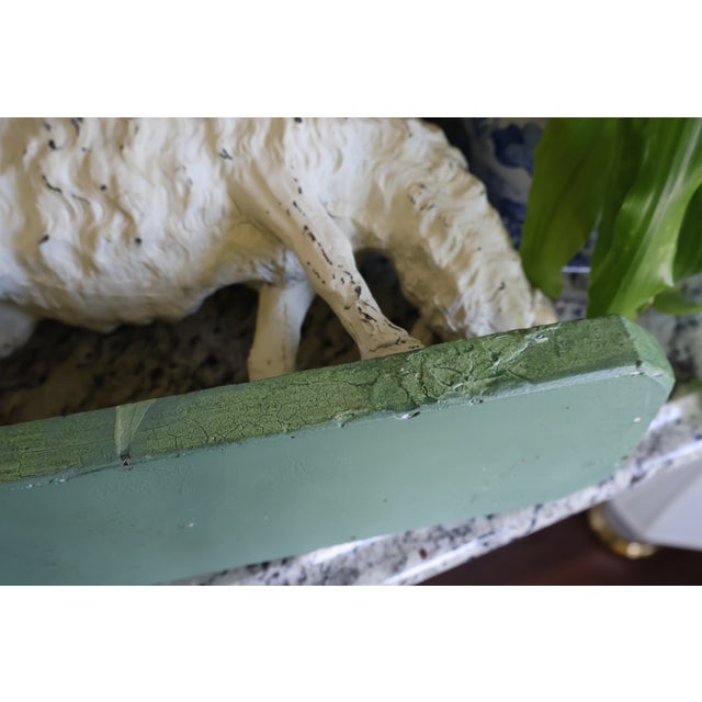 Vintage Hand-Painted English Country Grazing Sheep Sculpture on Green Plinth For Sale - Image 18 of 18