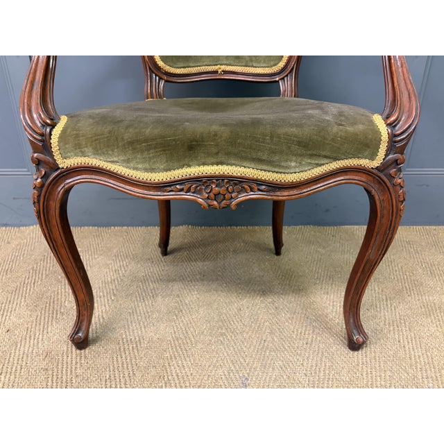 A nice pair of early 20th century French mahogany armchairs, or fauteuils. Well constructed in solid mahogany and...