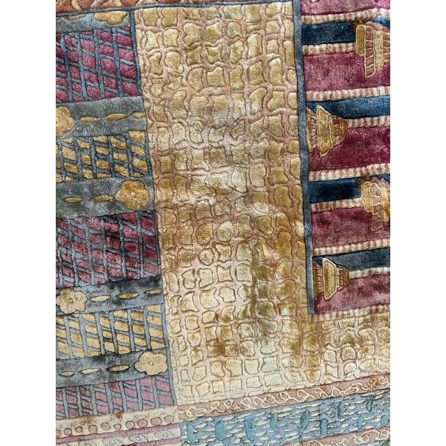 Brown Vintage Chinese Art Deco Silk Rug, 1990s For Sale - Image 8 of 18