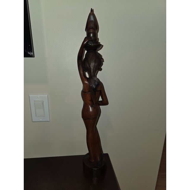 Art Deco 1950s Signed Ida Bagus Made Gatra (Ubud/Sanur) Elongated Macassar Ebony Devata Sculpture - 20.5” For Sale - Image 3 of 12