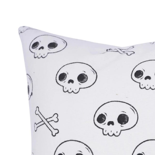 Contemporary Fabdivine Spooky Skeleton Block Print Pillow Cover Handmade Halloween Cushion for Sofa, Bed & Living Room Size-12x20 For Sale - Image 3 of 6