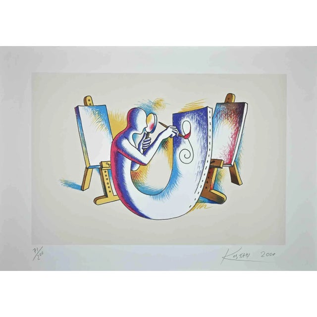 "The Painter's Atelier" is an original print realized by Mark Kostabi in 2000. The artwork is hand-signed and dated....