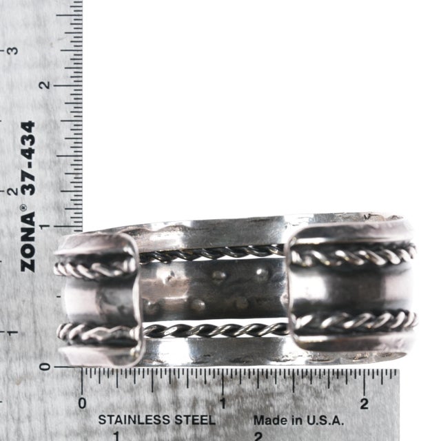 Silver 6 1/8" Vintage Navajo Heavy stamped carinated silver twisted wire cuff bracelet For Sale - Image 8 of 10