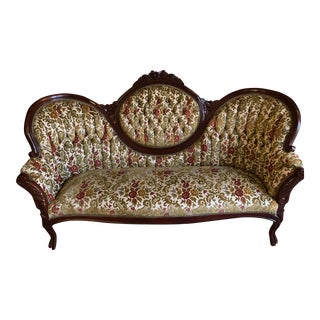 1970s Victorian Reproduction Mahogany Sofa For Sale