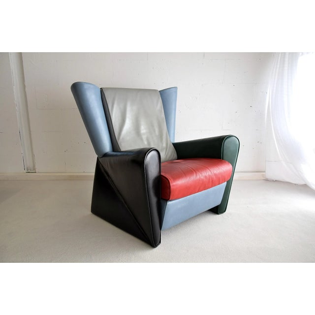 - 'san leonardo' limited edition - number 14 of 100 - leather lounge chair with ottoman - designed by alessandro mendini...