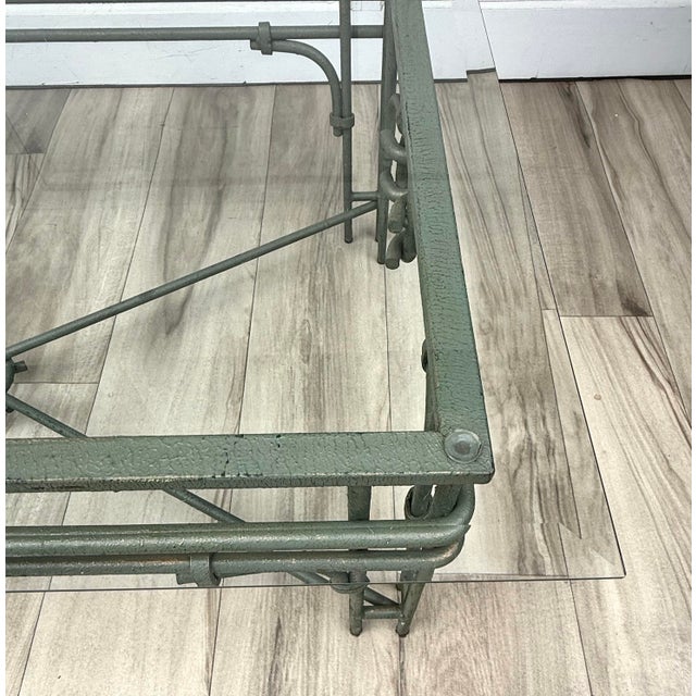 Metal Vintage Giacometti Style Verdigris-Finish Metal & Glass Coffee Table For Sale - Image 7 of 14