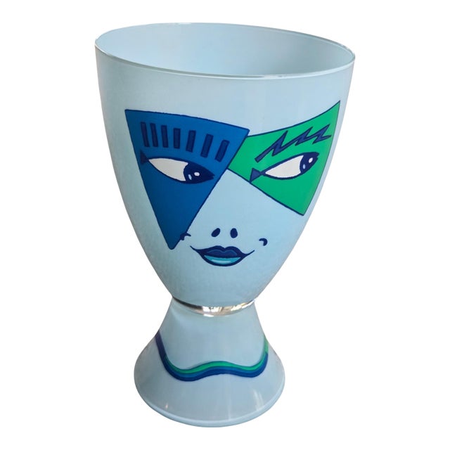 Post-Modern Glass Vase by J Kustosch for Vis-À-Vis Collection of Ritzenhoff Face For Sale