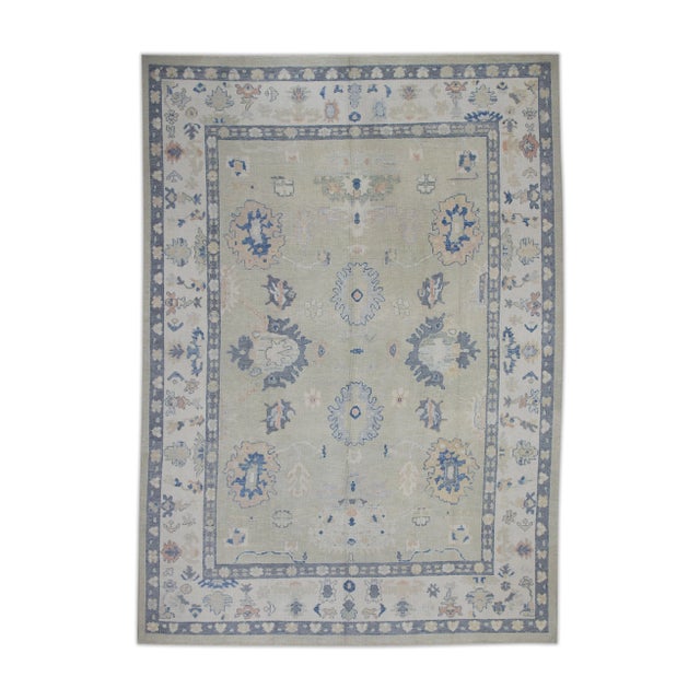 Green Early 21st Century Green & Gray Floral Design Handwoven Wool Turkish Oushak Rug 9'11" X 14' For Sale - Image 8 of 8