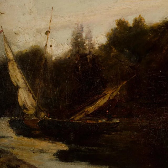 David Noble (British, 1882-1890) "On the Canal" Coastal Oil Painting For Sale - Image 11 of 13