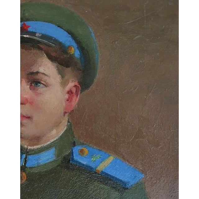 Realism Soviet Soldier Portrait, Original Oil Painting on Cardboard, Ukrainian Art 40,5-32 For Sale - Image 3 of 6