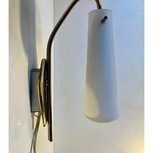 Scandinavian Wall Sconce in Brass and White Glass, 1950s For Sale - Image 6 of 9