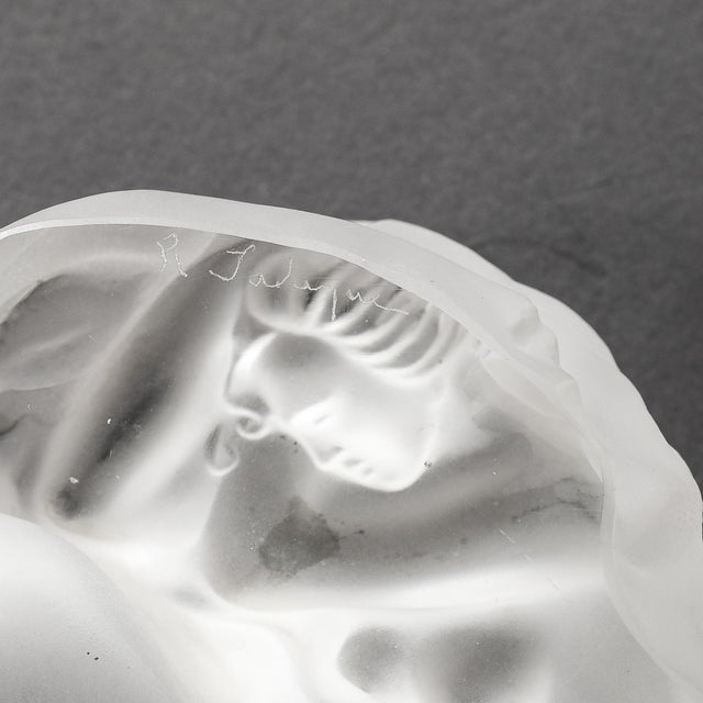 MidCentury Frosted Glass Sleeping Beauty Sculptural Nude Dish Signed R Lalique For Sale - Image 16 of 18