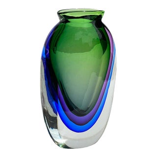 Murano Italian Art Glass Three Color Sommerso Mid Century Vase For Sale