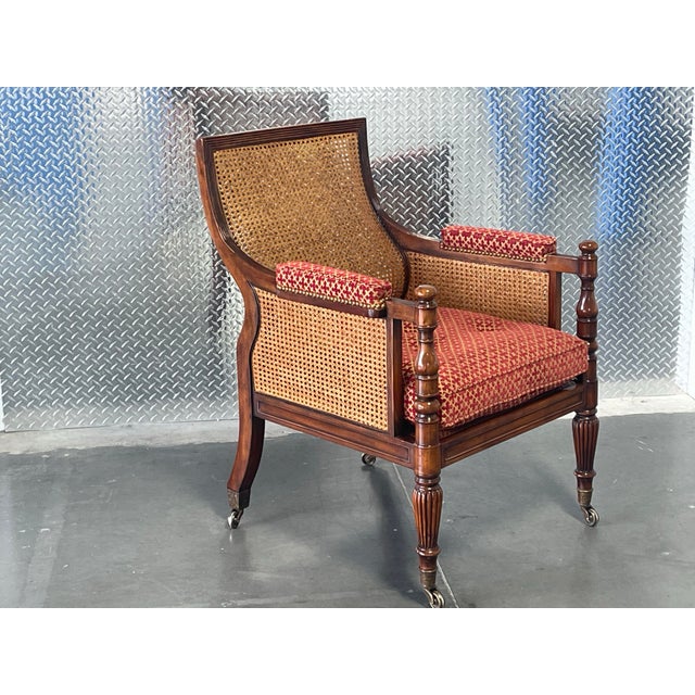 English Regency Style Mahogany and Cane Bergere Armchair, Theodore Alexander Althorp Living History For Sale - Image 3 of 13