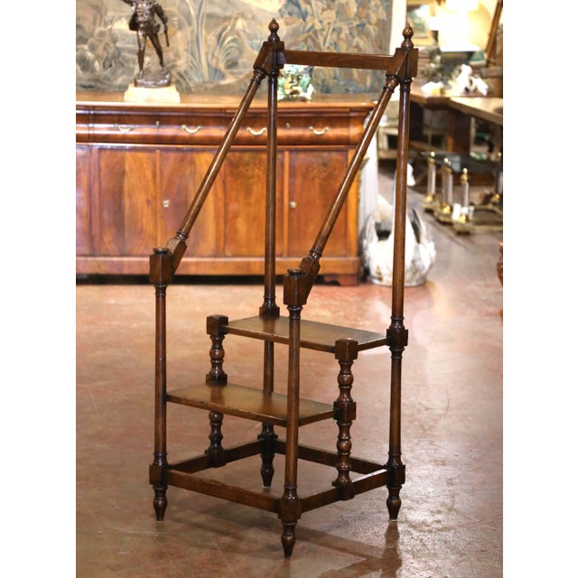 Mid-Century French Louis XIII Style Oak Library Two-Step Ladder For Sale In Dallas - Image 6 of 8