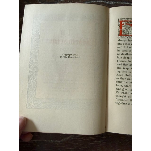 Animal Skin In Memoriam Elbert and Alice Hubbard 1915 Roycrofters Leather Bound Memorial Book Arts and Crafts Movement For Sale - Image 7 of 11