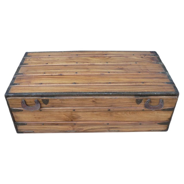 Antique Wooden Travel Trunk For Sale