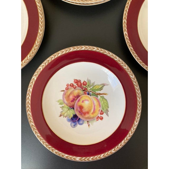 Early 20th Century Early 20th Century Crown Ducal Red Burgundy and Gold Border Fruit Decorated Porcelain Plates- Set of 6 For Sale - Image 5 of 18
