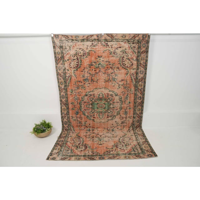 Peach 1970s Vintage Turkish Handmade Wool Cotton Peach Area Rug For Sale - Image 8 of 11