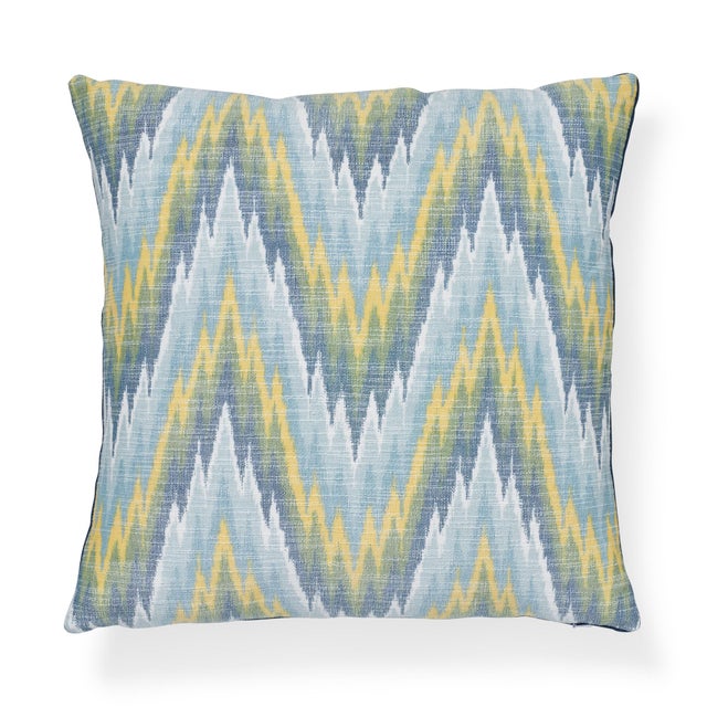 Textile Contemporary Schumacher Ibiza Flamestitch Pool Cotton Linen Pillow - 20ʺW × 20"H For Sale - Image 7 of 7