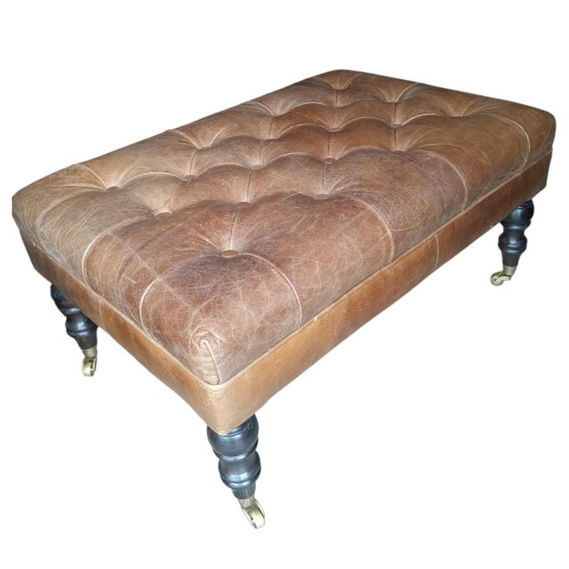 2010s Elevate Your Living Space With This Stunning, Handcrafted Chesterfield Sofa and Ottoman in Genuine Tan Leather For Sale - Image 5 of 12