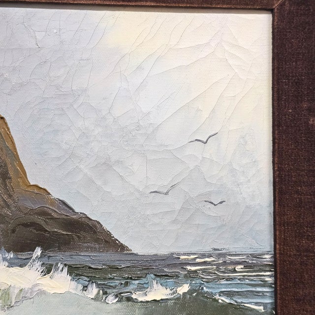 Impressionist Original 1970s California Seascape Oil Painting – Signed Coastal Ocean View in Period Frame For Sale - Image 3 of 7