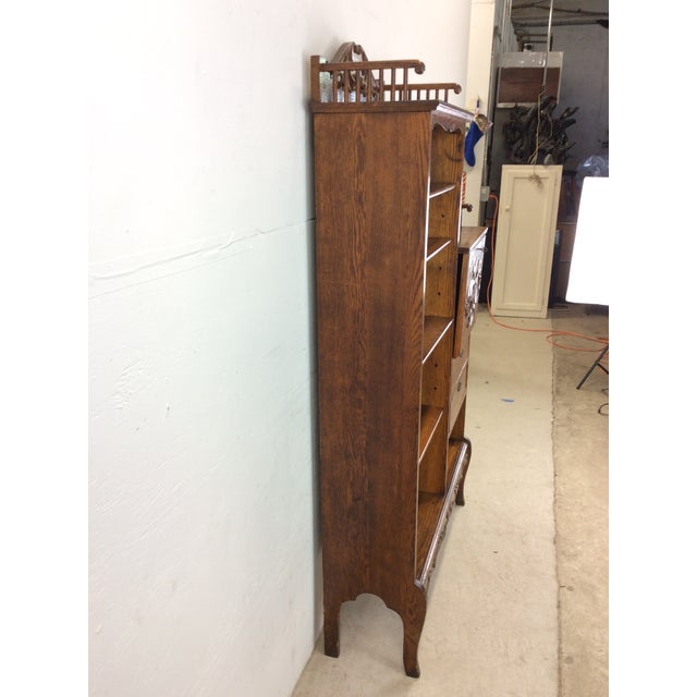 Brown Antique Oak Side by Side With Bookcase and Drop Front Writing Desk For Sale - Image 8 of 12