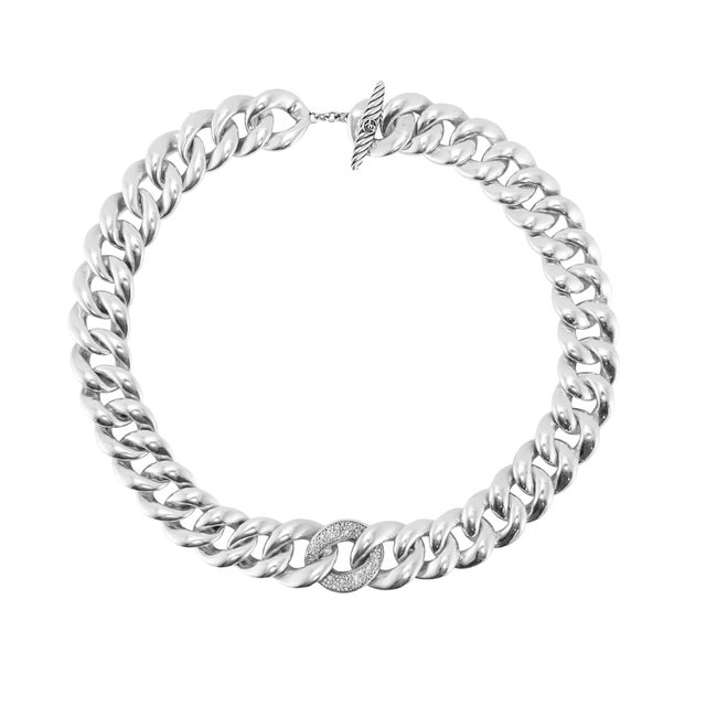Modern Retired David Yurman Cordelia 925 Silver 1.34ct Diamond Curb Chain Necklace For Sale - Image 3 of 7