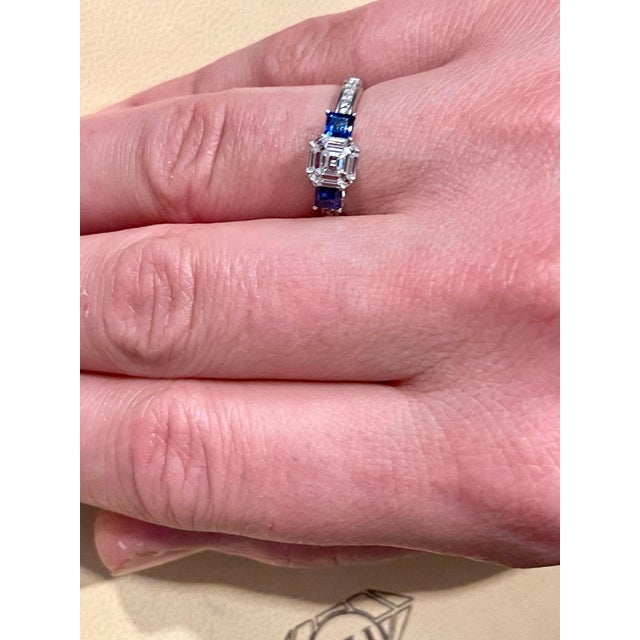 0.70 Ct Natural Sapphire & 0.75 Ct Diamond 18 Karat White Gold Cocktail Ring For Sale - Image 18 of 18
