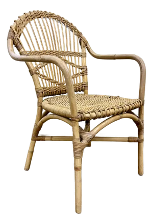 Vintage Mid Century Style Rattan and Wicker Dining Occasional Arm Chair