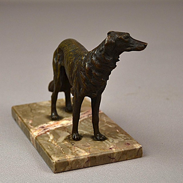Art Deco Bronze Sculpture of a Russian Borzoi Hound on a Marble Base, 1920s-1940s For Sale - Image 10 of 11