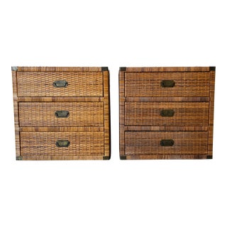 1970's Bielecky Brothers Campaign -Style Three Drawers Nightstands - a Pair For Sale