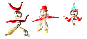 Vintage Eastern European Handmade Circus Troupe Christmas Decorations, 1950s-1960, Set of 3