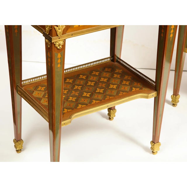 Exceptional Pair of French Ormolu-Mounted Parquetry and Marquetry Side Tables For Sale In New York - Image 6 of 17