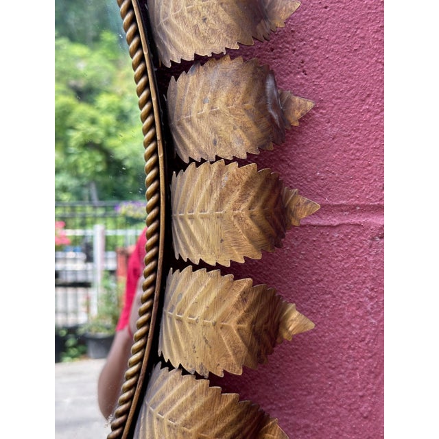 Large Oval Spanish 1950's Gilt Metal Sunburst Mirror For Sale - Image 11 of 12