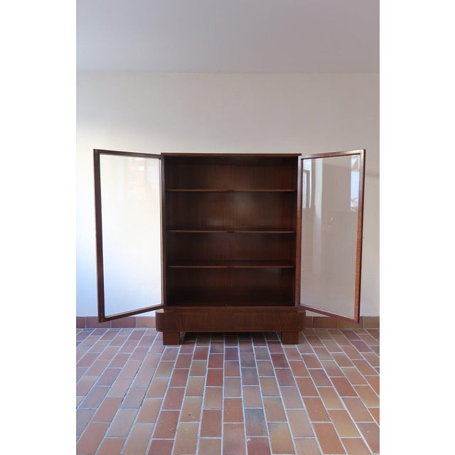 Glazed Walnut Bookcase with Stepped Plinth Base, 1960s For Sale - Image 12 of 18