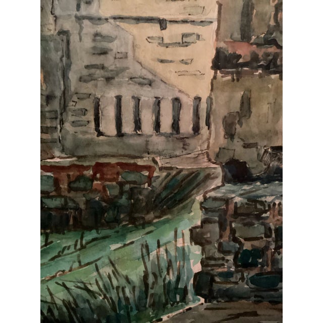 Wood Original Watercolor, Castle Ruins in Fuengirola, Spain, Ancient Fortress Signed by Artist, Wooden Frame With Green matting For Sale - Image 7 of 12