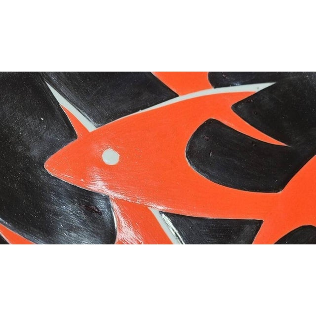 Ceramic 1970s János Török for Zsolnay Hand Painted Ceramic Art Black and Red Fish Plate, Hungarian Artist For Sale - Image 7 of 11