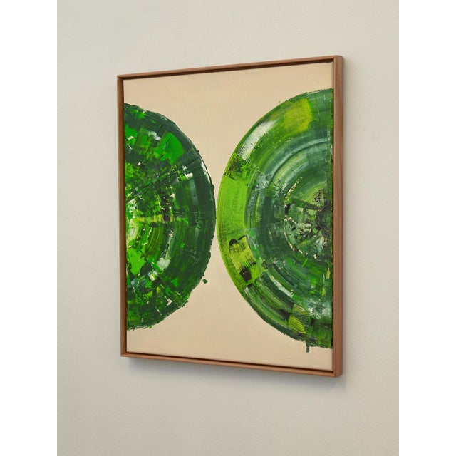 Green Circle Diptych Ii, Contemporary Painting on Canvas, Framed For Sale - Image 6 of 12