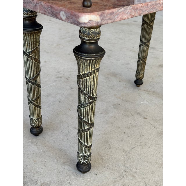 Neoclassical Pink Marble Top Side Table With Gilt Metal Legs, European For Sale - Image 9 of 12